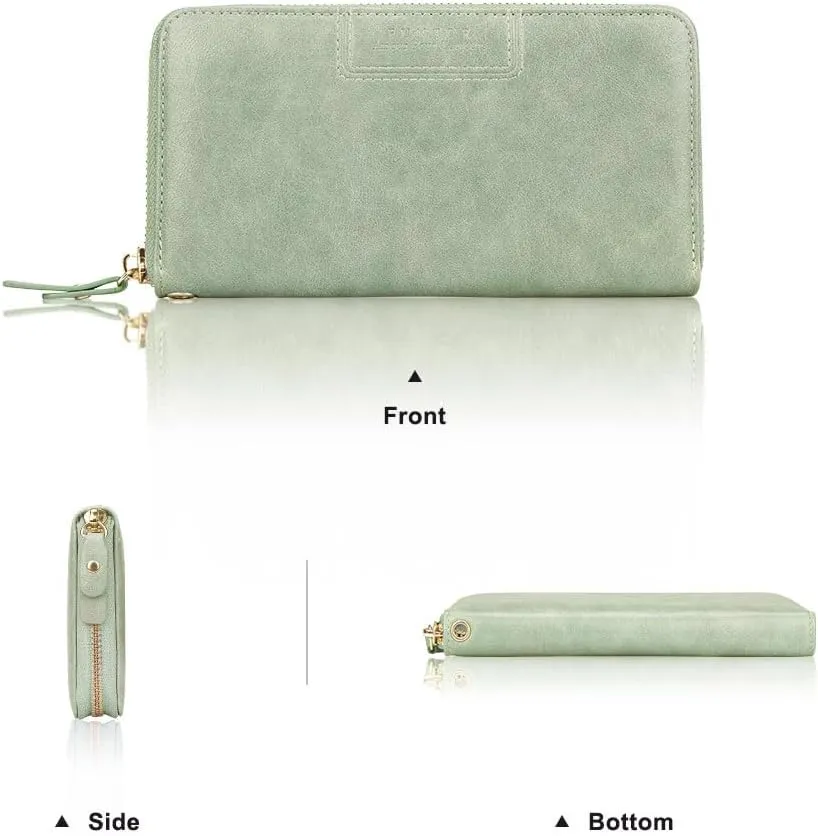 FT FUNTOR Wristlet Wallets for Women, Ladies PU Vegan Leather Clutch Wallet Zip around Phone Purse Card Holder Organizer