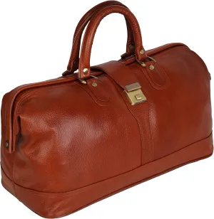 Full Grain Leather Duffel Luggage Travel Bag For Men And Women Travelling Holiday Overnight Weekend Cabin Duffel Foldable (Tan)