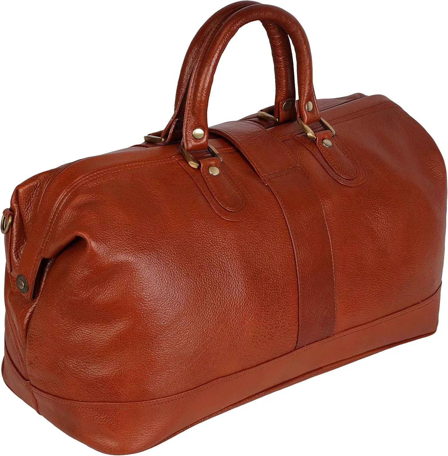 Full Grain Leather Duffel Luggage Travel Bag For Men And Women Travelling Holiday Overnight Weekend Cabin Duffel Foldable (Tan)