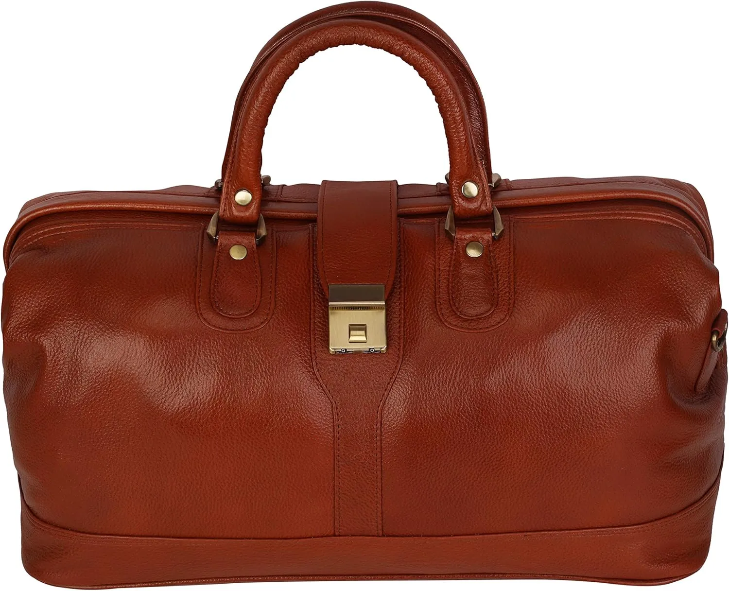 Full Grain Leather Duffel Luggage Travel Bag For Men And Women Travelling Holiday Overnight Weekend Cabin Duffel Foldable (Tan)