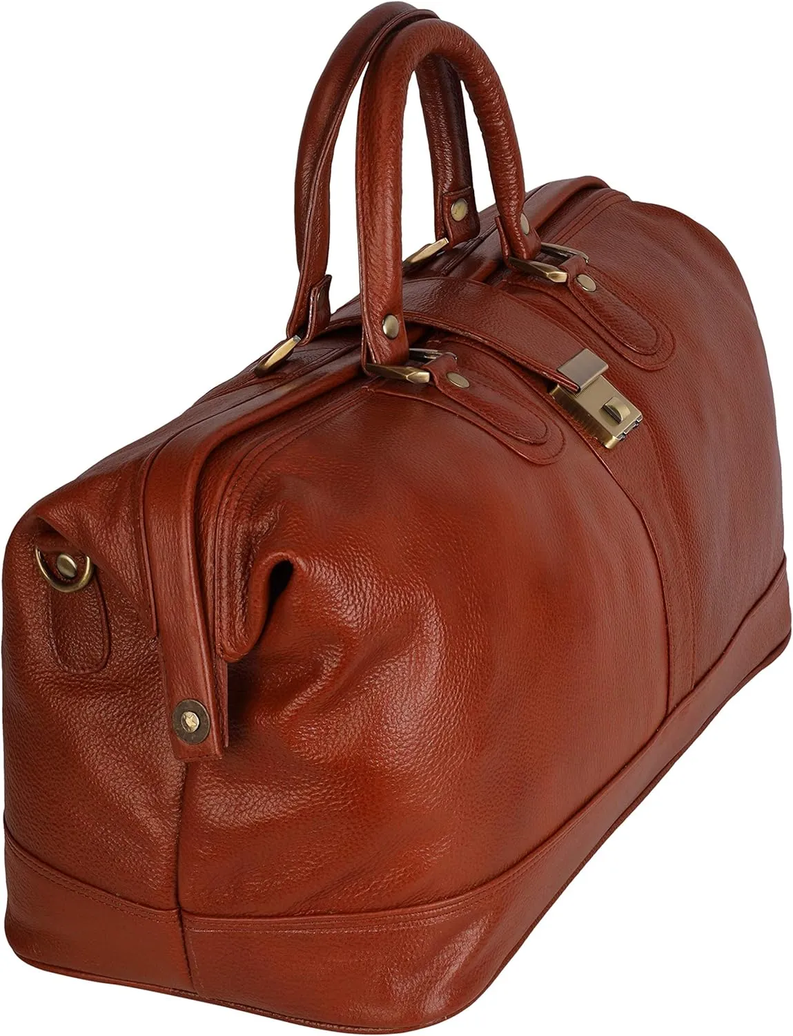 Full Grain Leather Duffel Luggage Travel Bag For Men And Women Travelling Holiday Overnight Weekend Cabin Duffel Foldable (Tan)