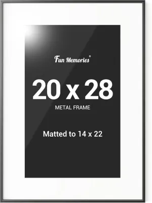Fun Memories 20x28 Picture Frame Black, Aluminum 20 x 28 Poster Frames with 14x22 Removable Mat, Vertical and Horizontal Display, Wall Hook Hanging, High-Definition Plexiglass, Set of 1