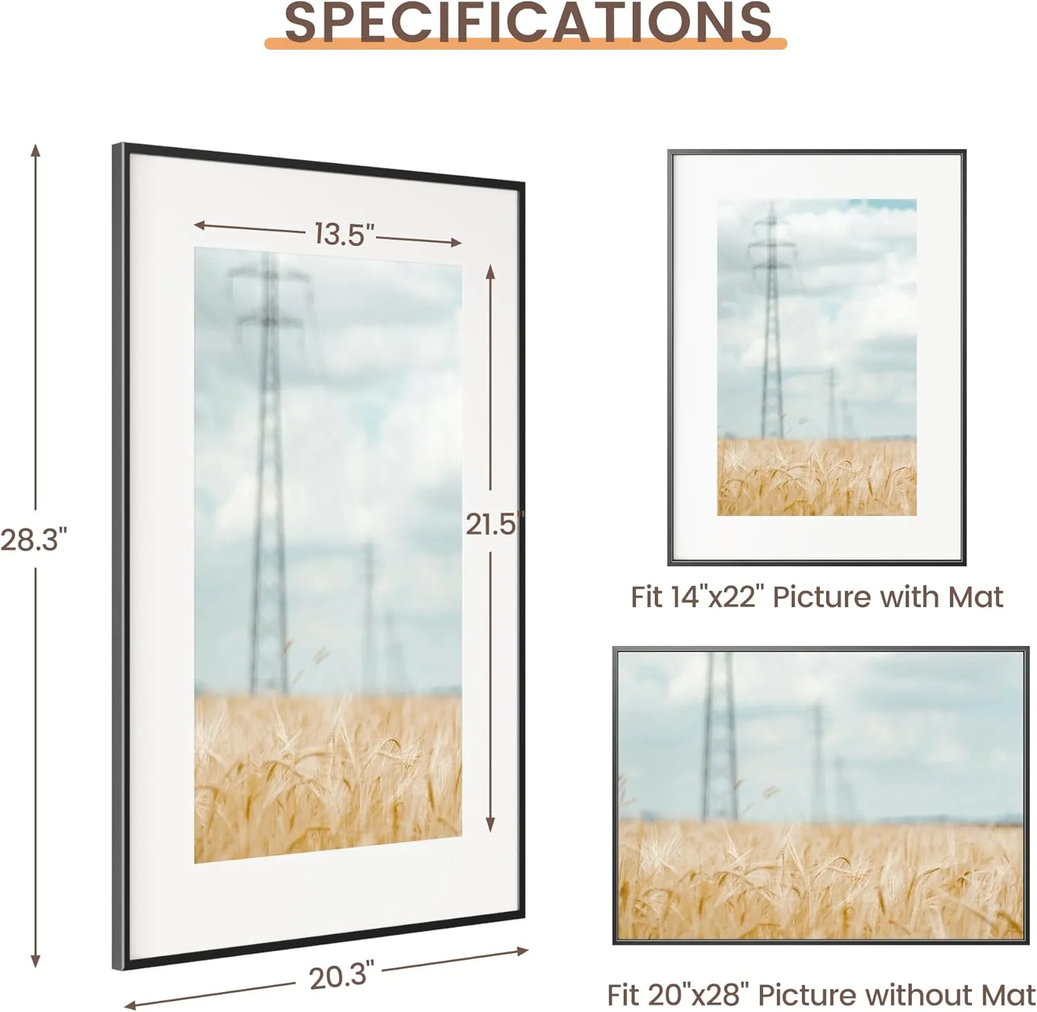 Fun Memories 20x28 Picture Frame Black, Aluminum 20 x 28 Poster Frames with 14x22 Removable Mat, Vertical and Horizontal Display, Wall Hook Hanging, High-Definition Plexiglass, Set of 1