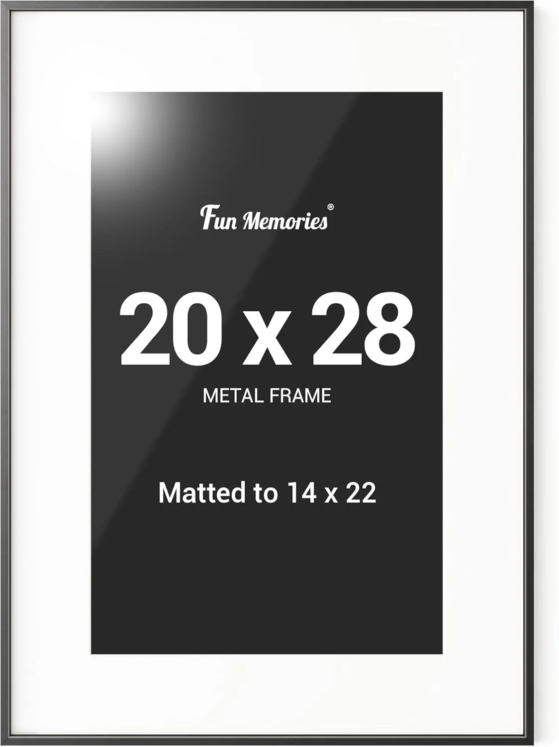 Fun Memories 20x28 Picture Frame Black, Aluminum 20 x 28 Poster Frames with 14x22 Removable Mat, Vertical and Horizontal Display, Wall Hook Hanging, High-Definition Plexiglass, Set of 1