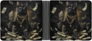 Funny Black Lucky Cat Money Dollar PU Leather Wallet Slim Bifold Wallet Mini Pocket Purse for Unisex