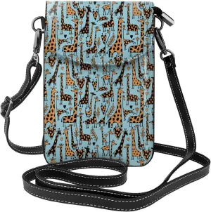 Funny Giraffes Sketch Crossbody Bag for Women PU Leather Small Travel Cell Phone Pouch Lightweight Mini Phone Purse Wallet Cross Body Shoulder Bags with Card Slots and Shoulder Strap