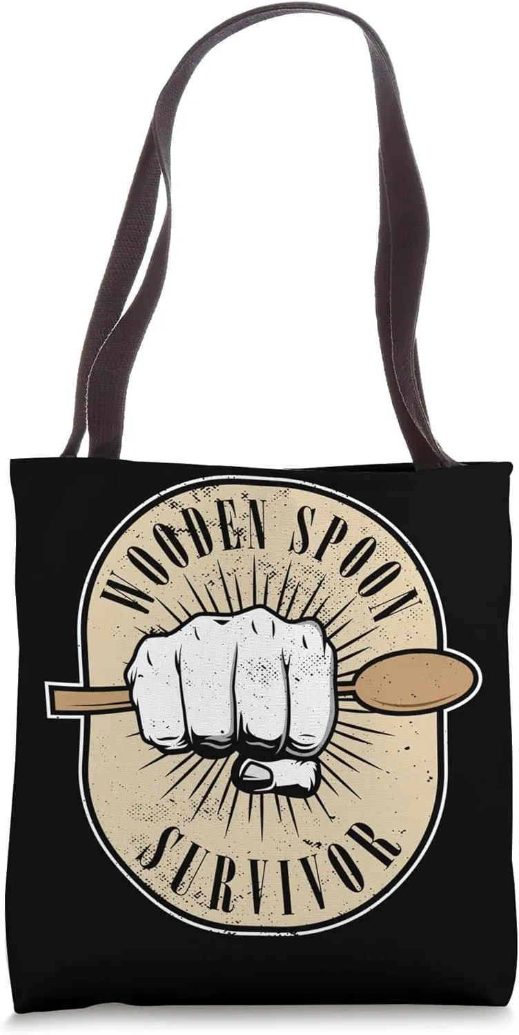 Funny Italian Parenting Wooden Spoon Survivor Meme Adulting Tote Bag