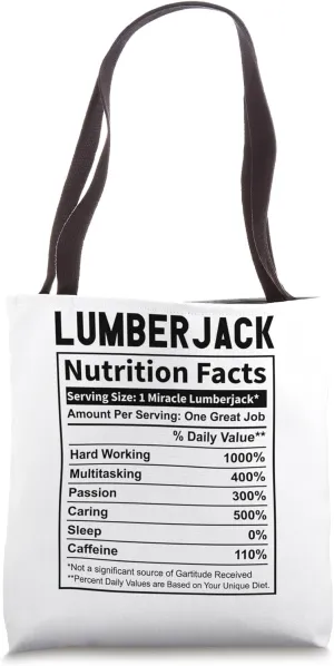 Funny LumberJack Nutrition Facts Lumber Worker Tote Bag