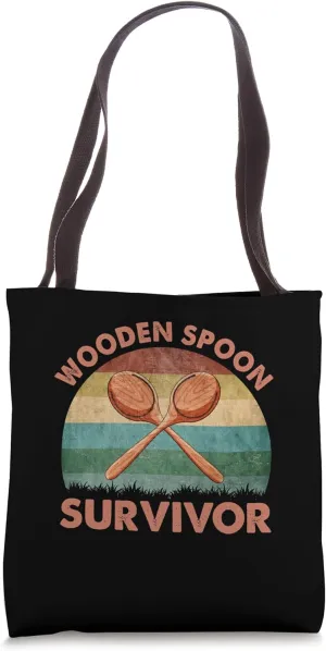 Funny Wooden Spoon Survivor Vintage Retro Quote Tote Bag