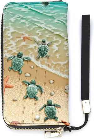 FunnyStar Sea Turtles Women's PU Leather Zip Around Wallets Handbag Cellphone Purse Card Holder With Wristlet Strap