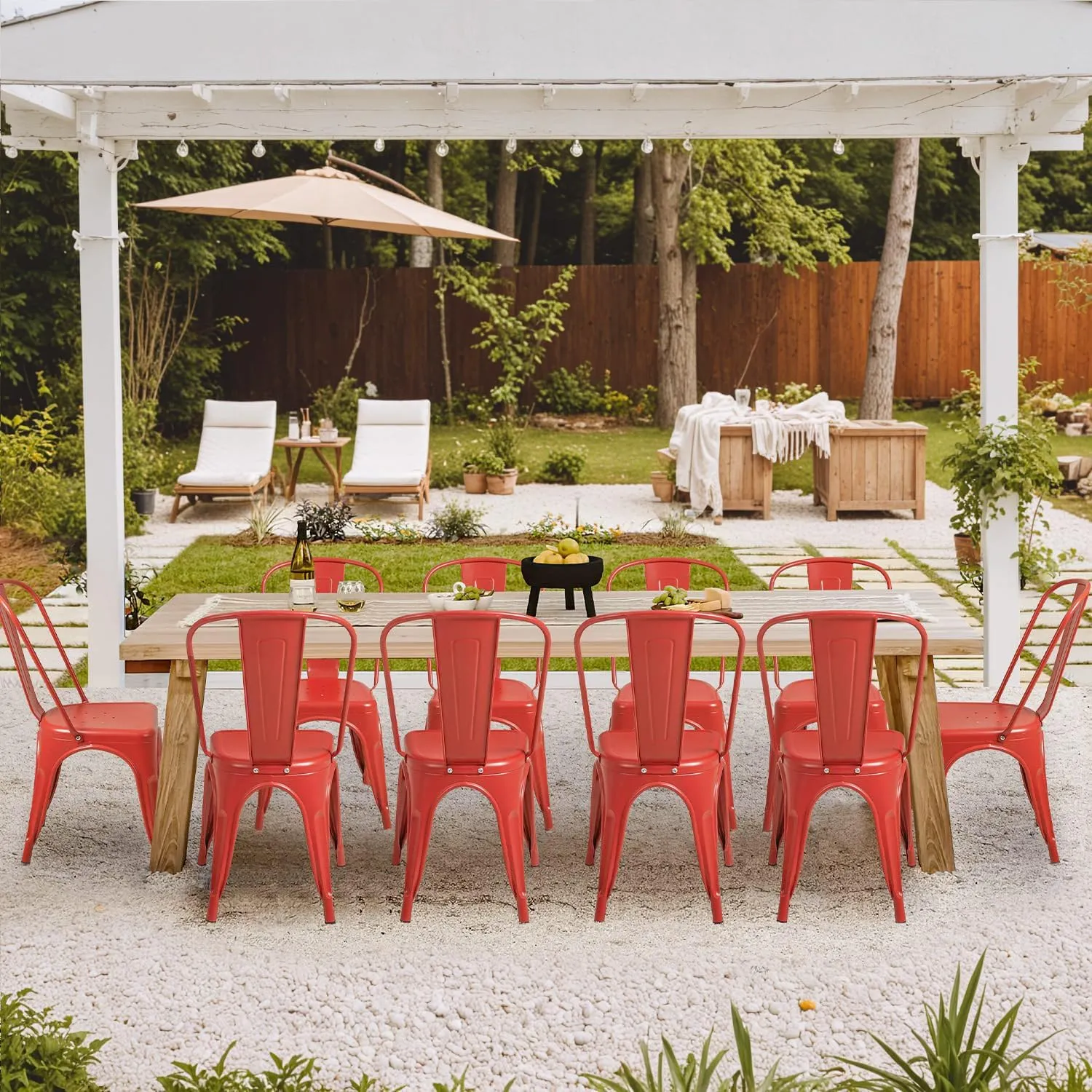 Furmax Metal Dining Chair Indoor Outdoor Use Stackable Classic Trattoria Chair Chic Dining Bistro Cafe Side Metal Chairs Set of 4 (Cerise)