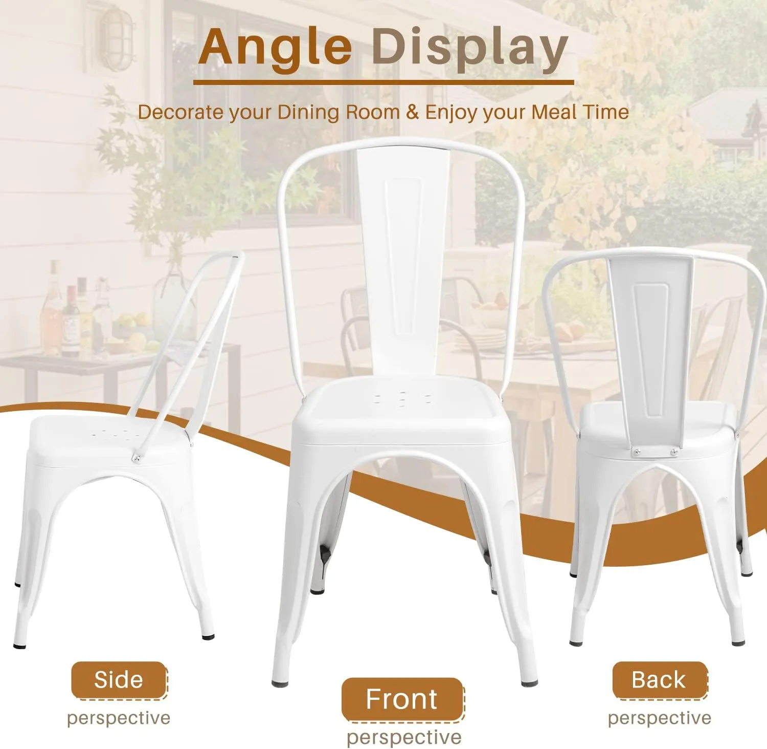 Furmax Metal Dining Chair Indoor Outdoor Use Stackable Classic Trattoria Chair Chic Dining Bistro Cafe Side Metal Chairs Set of 4 (Ivory White)