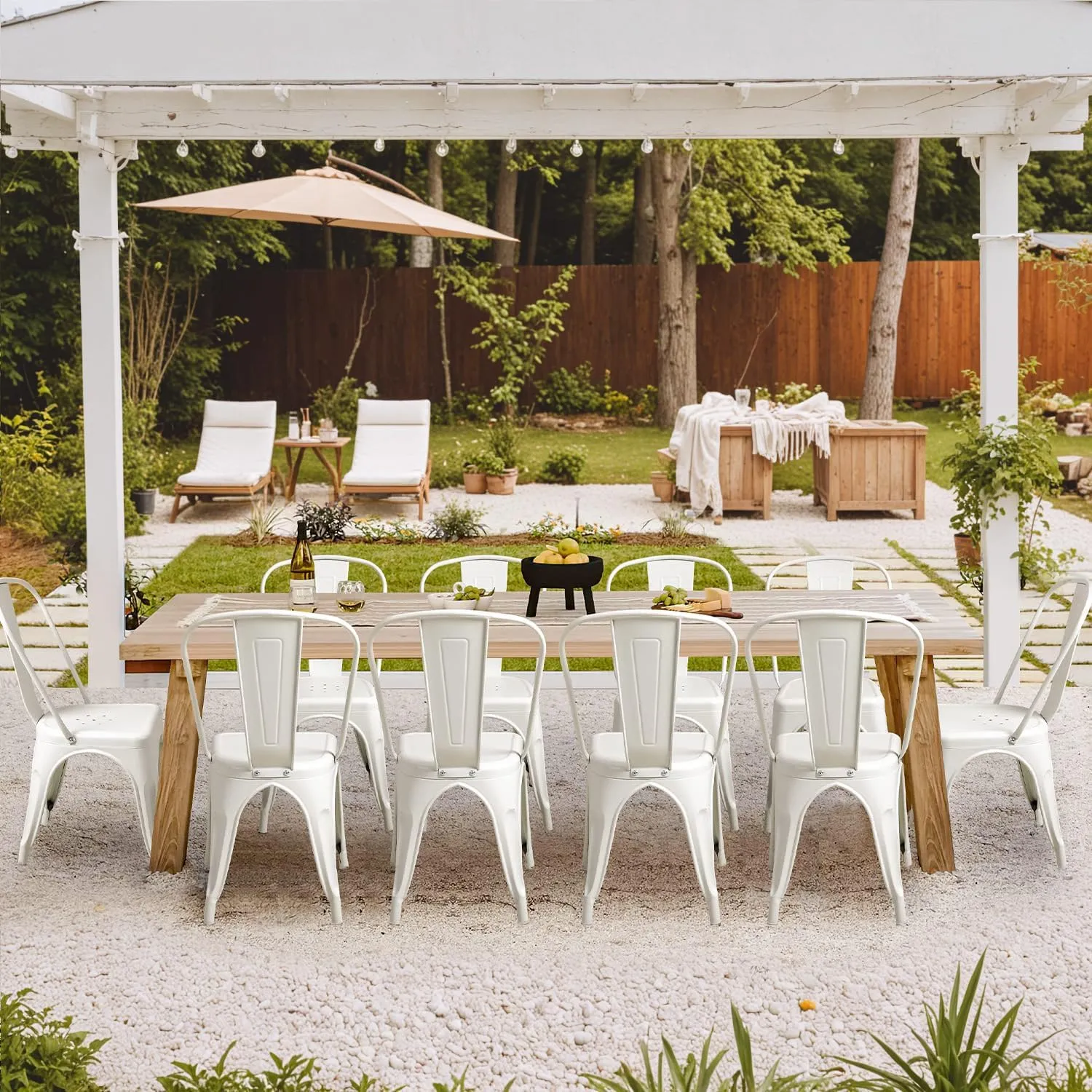 Furmax Metal Dining Chair Indoor Outdoor Use Stackable Classic Trattoria Chair Chic Dining Bistro Cafe Side Metal Chairs Set of 4 (Ivory White)