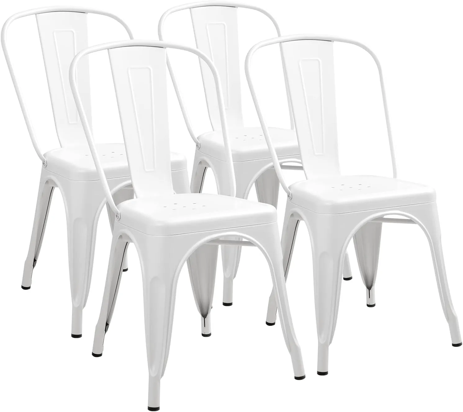 Furmax Metal Dining Chair Indoor Outdoor Use Stackable Classic Trattoria Chair Chic Dining Bistro Cafe Side Metal Chairs Set of 4 (Ivory White)