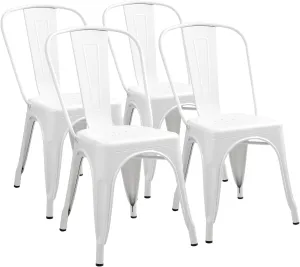Furmax Metal Dining Chair Indoor Outdoor Use Stackable Classic Trattoria Chair Chic Dining Bistro Cafe Side Metal Chairs Set of 4 (Ivory White)