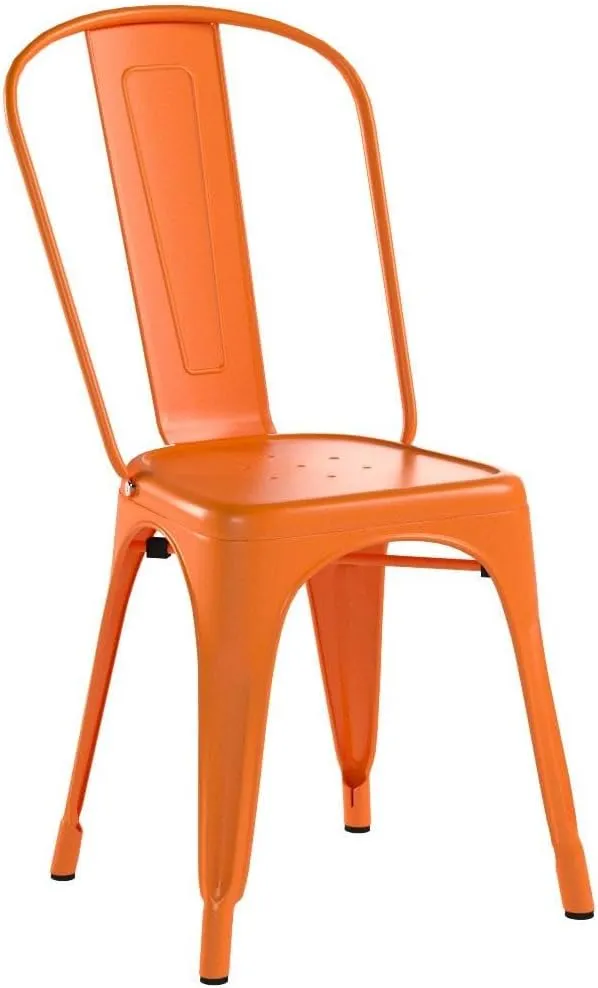 Furmax Metal Dining Chair Indoor Outdoor Use Stackable Classic Trattoria Chair Chic Dining Bistro Cafe Side Metal Chairs Set of 4 (Orange)
