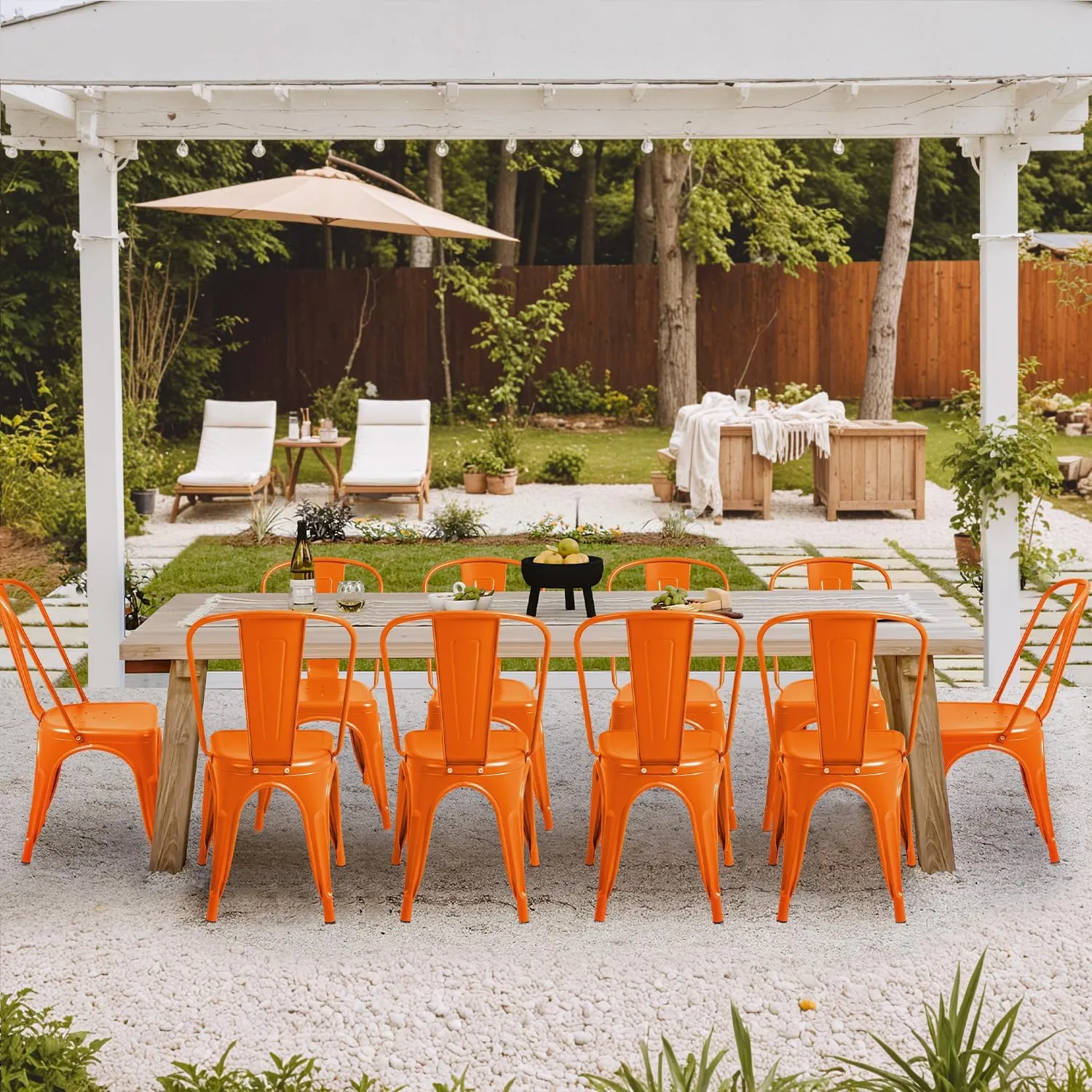 Furmax Metal Dining Chair Indoor Outdoor Use Stackable Classic Trattoria Chair Chic Dining Bistro Cafe Side Metal Chairs Set of 4 (Orange)