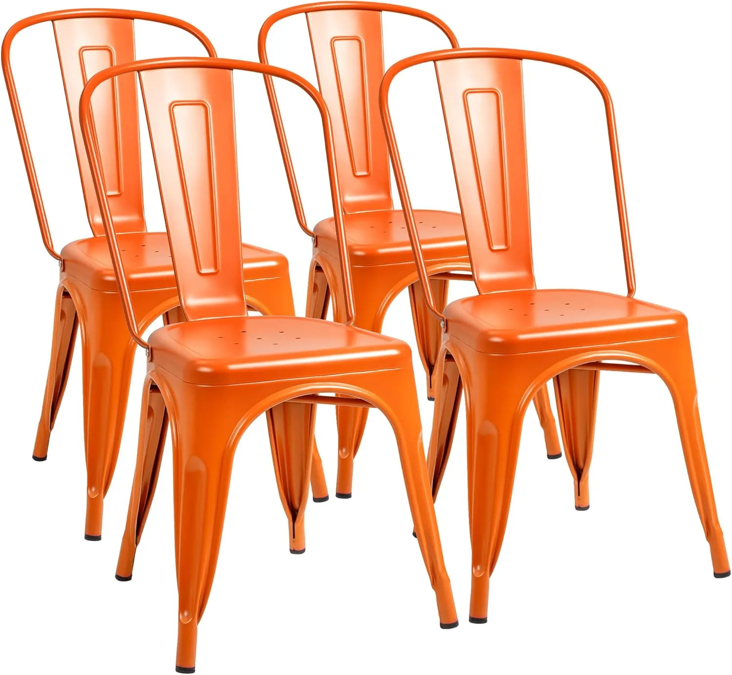 Furmax Metal Dining Chair Indoor Outdoor Use Stackable Classic Trattoria Chair Chic Dining Bistro Cafe Side Metal Chairs Set of 4 (Orange)