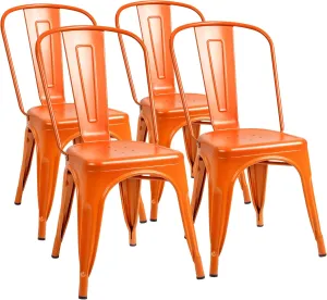Furmax Metal Dining Chair Indoor Outdoor Use Stackable Classic Trattoria Chair Chic Dining Bistro Cafe Side Metal Chairs Set of 4 (Orange)