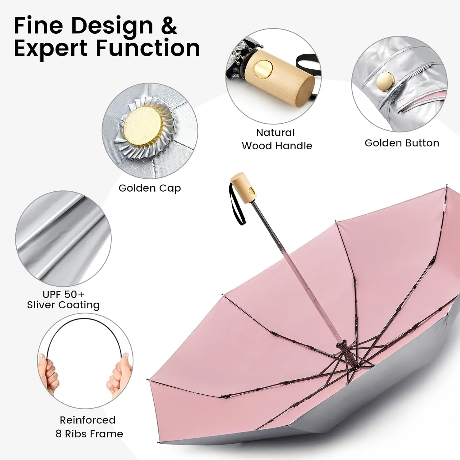G4Free UPF 50  UV Protection Travel Sun Umbrella Compact 42 Inch Small UV Blocking SPF Umbrella Auto Open Close