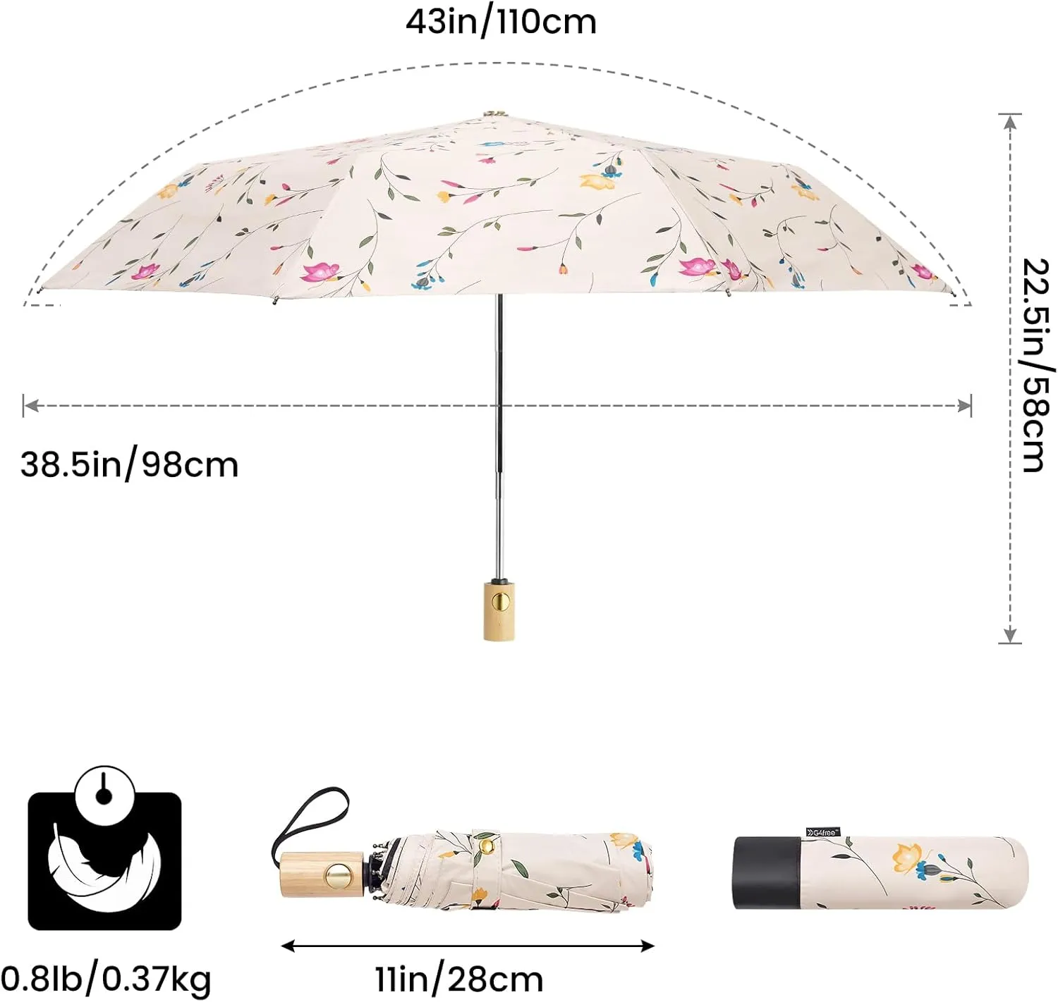 G4Free UPF 50  UV Protection Travel Sun Umbrella Compact 42 Inch Small UV Blocking SPF Umbrella Auto Open Close