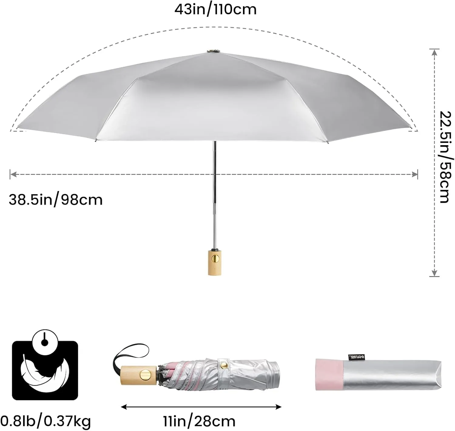 G4Free UPF 50  UV Protection Travel Sun Umbrella Compact 42 Inch Small UV Blocking SPF Umbrella Auto Open Close