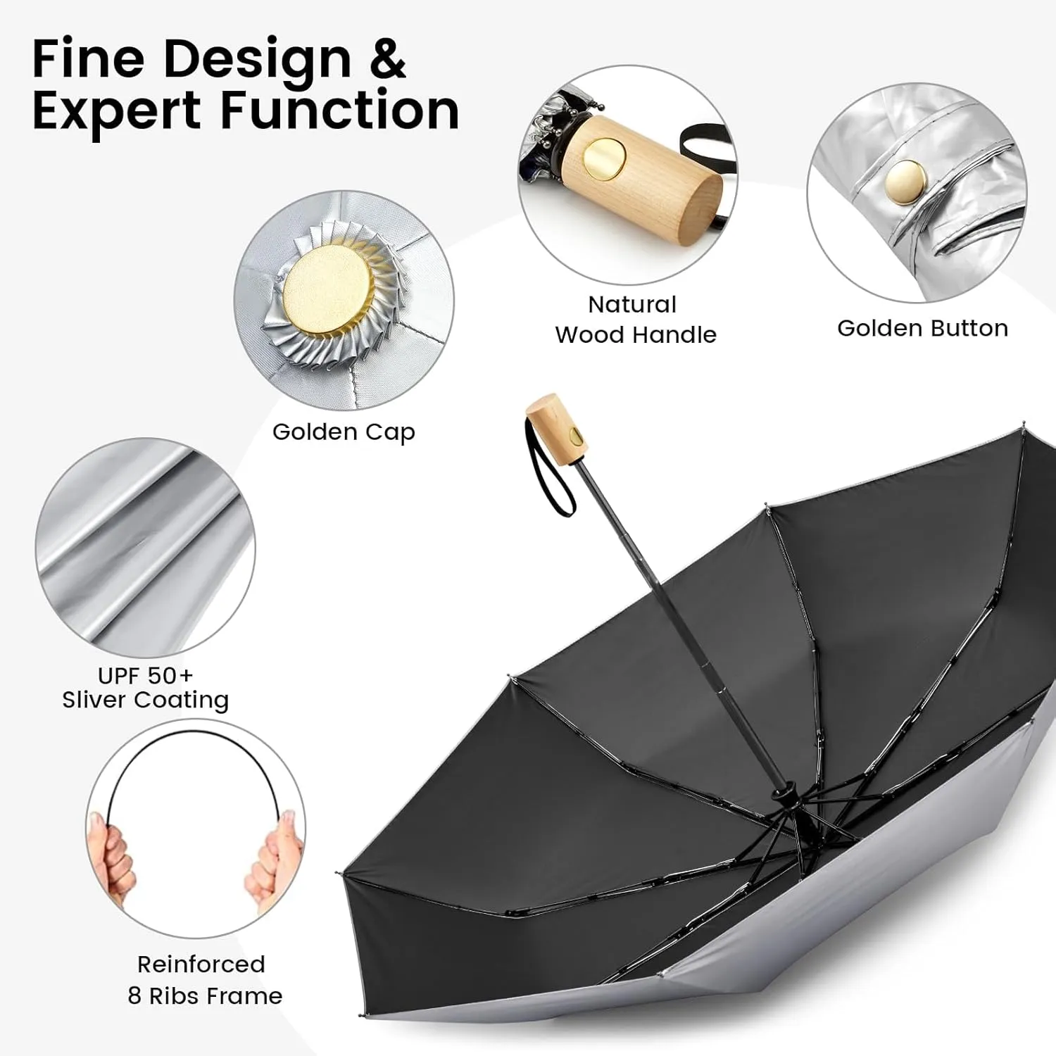 G4Free UPF 50  UV Protection Travel Sun Umbrella Compact 42 Inch Small UV Blocking SPF Umbrella Auto Open Close