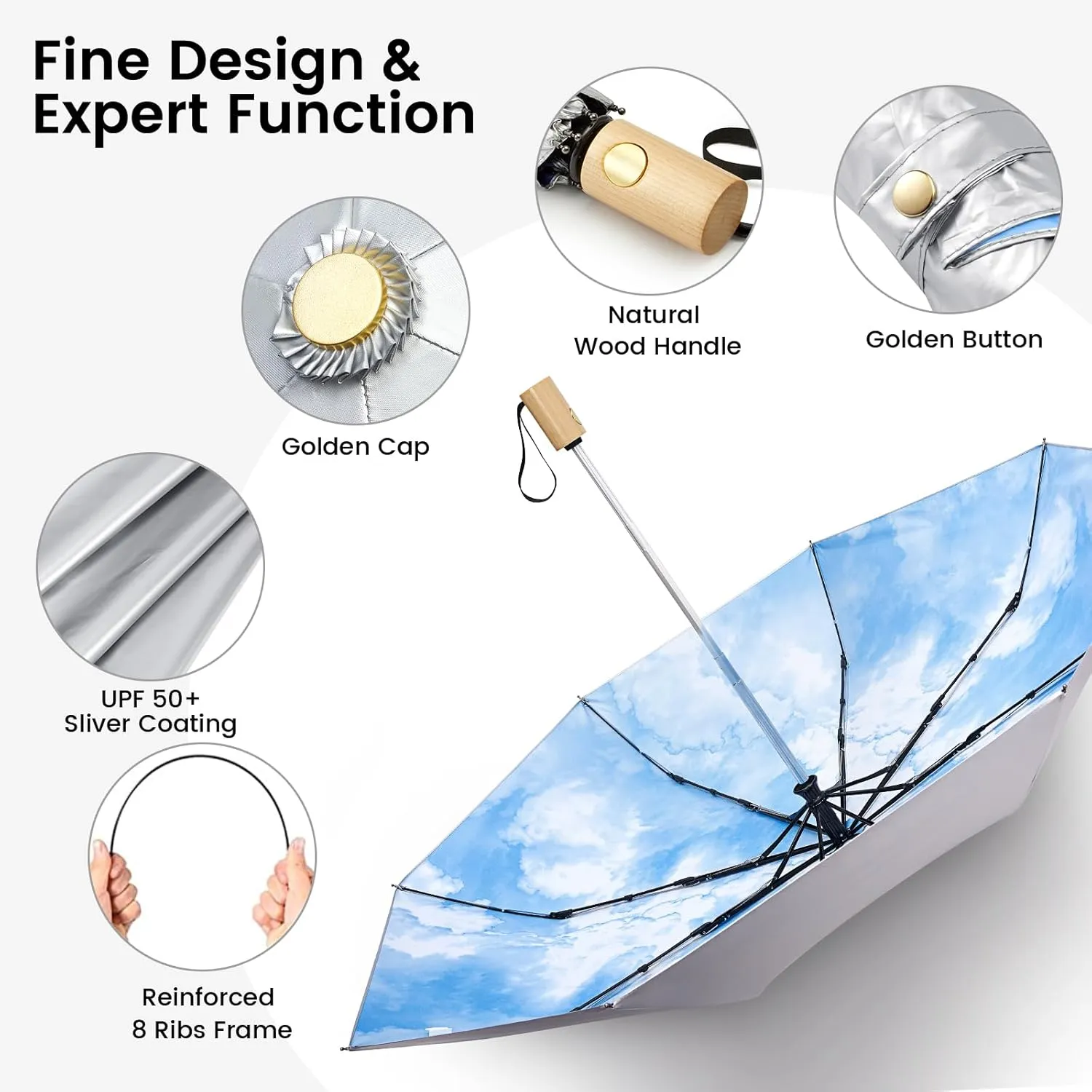 G4Free UPF 50  UV Protection Travel Sun Umbrella Compact 42 Inch Small UV Blocking SPF Umbrella Auto Open Close