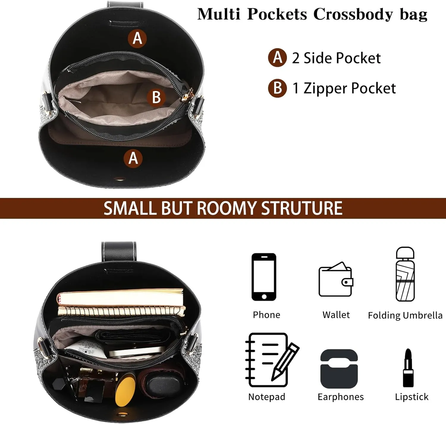 GAEKEAO Crossbody Bag Purses for Women Fabric Bucket Bag Satchel Trendy Handbags with Adjustable Shoulder Strap