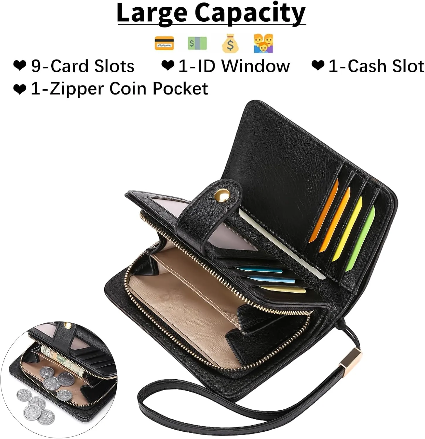 GAEKEAO Small Wallet for Women RFID Blocking Leather Wristlet Purse Bifold Ladies Wallet Credit Card Holder with ID Window