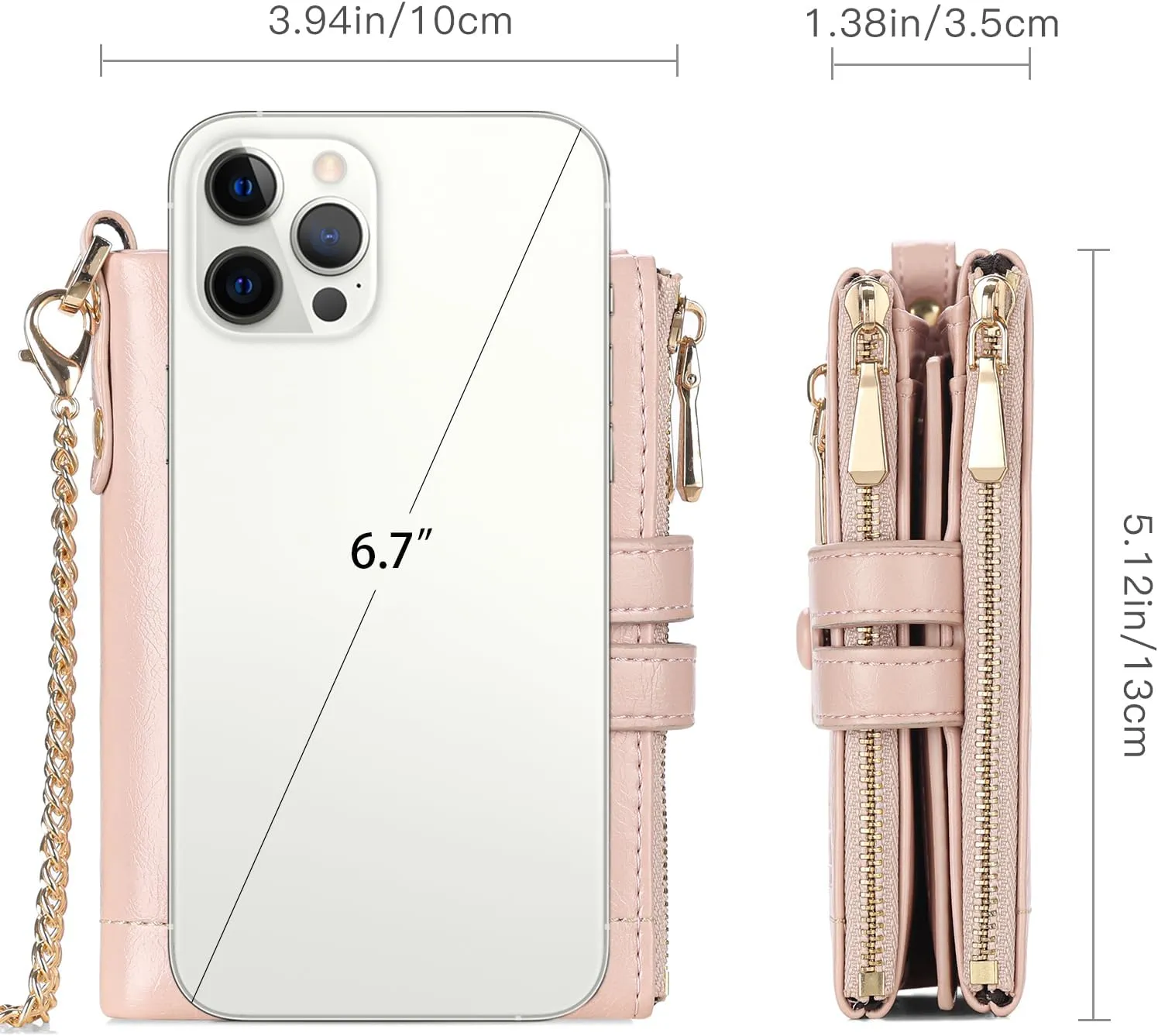 GAEKEAO Small Wallets for Women Leather RFID Blocking Bifold Double Zipper Coin Pocket Purse with Anti-Theft Chain
