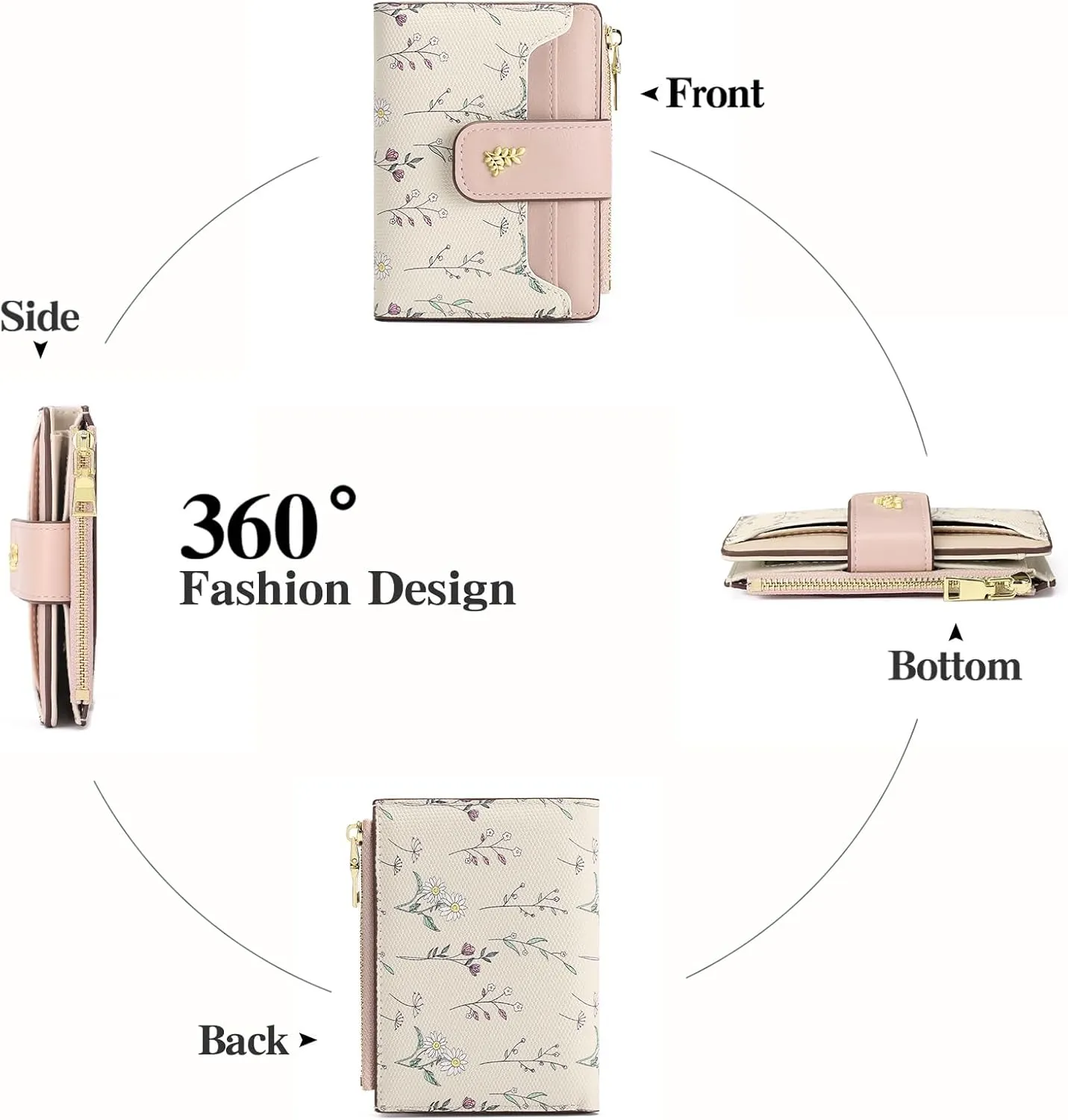 GAEKEAO Small Wallets for Women RFID Blocking Leather Bifold Zipper Pocket Wallet Credit Card Holder with ID Window