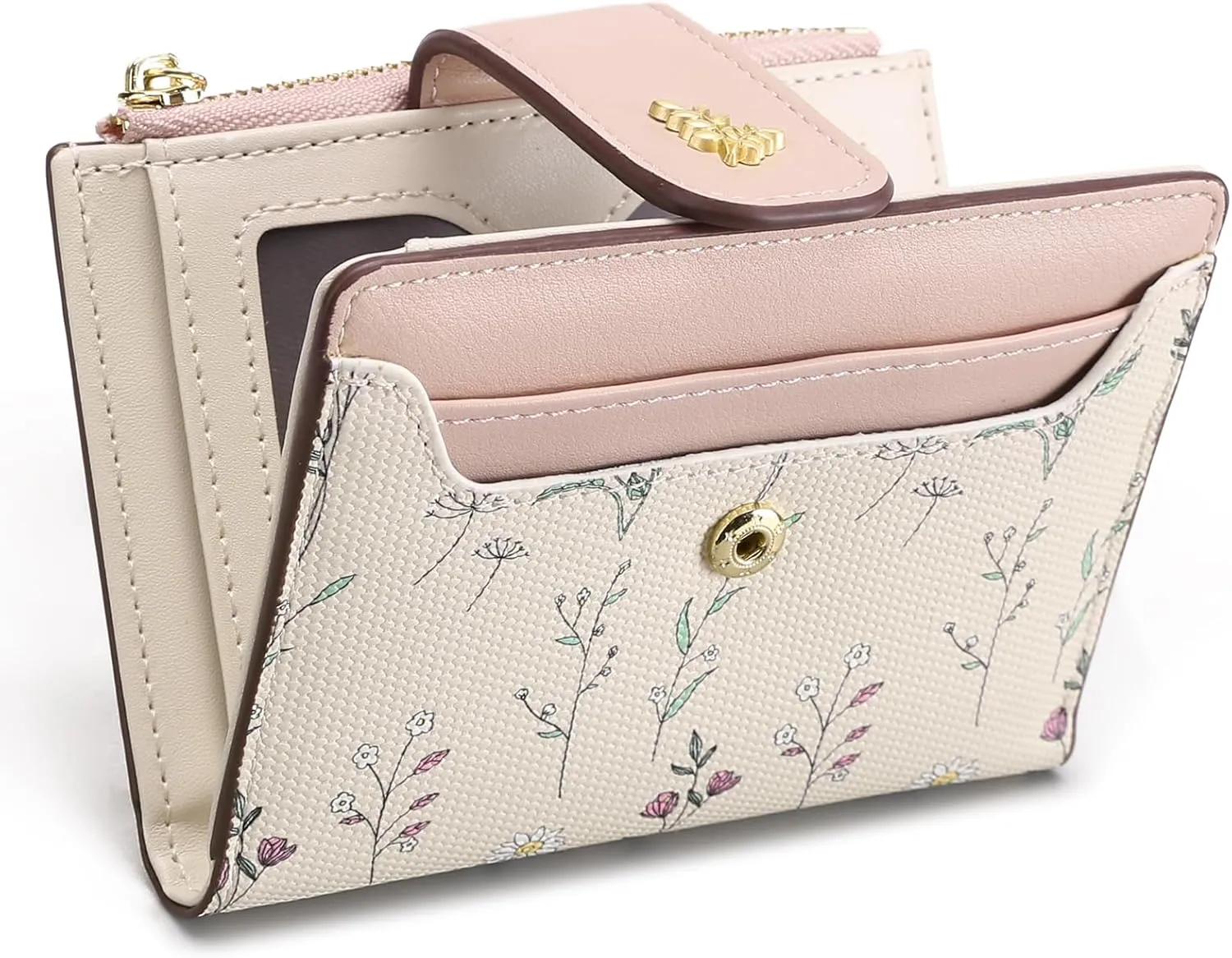 GAEKEAO Small Wallets for Women RFID Blocking Leather Bifold Zipper Pocket Wallet Credit Card Holder with ID Window
