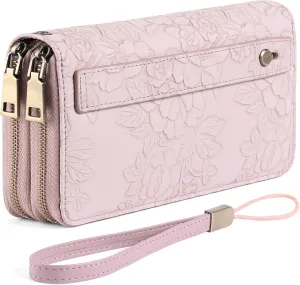 GAEKEAO Wallet for Women Clutch RFID Blocking Leather Wristlet Purse Large Capacity Credit Card Holder with Grip Hand Strap