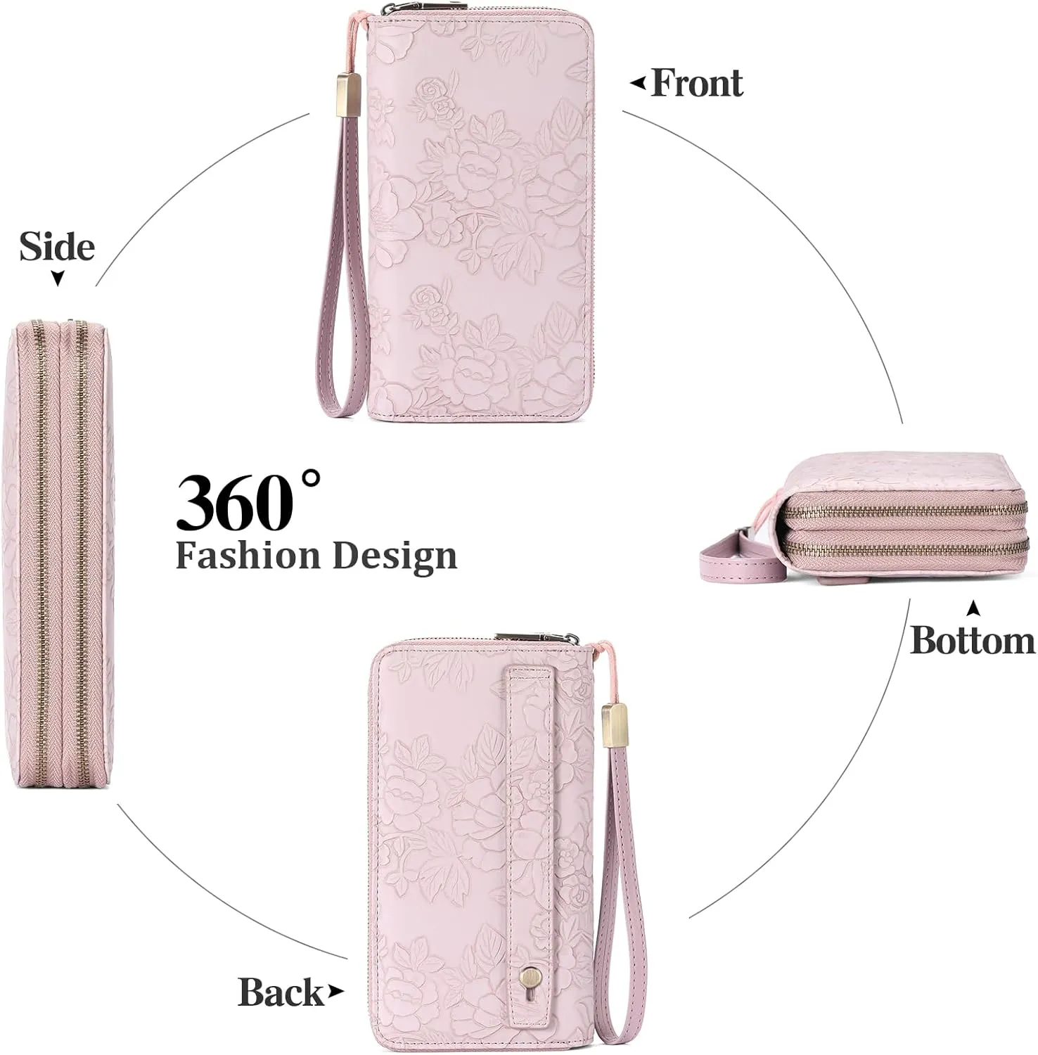 GAEKEAO Wallet for Women Clutch RFID Blocking Leather Wristlet Purse Large Capacity Credit Card Holder with Grip Hand Strap