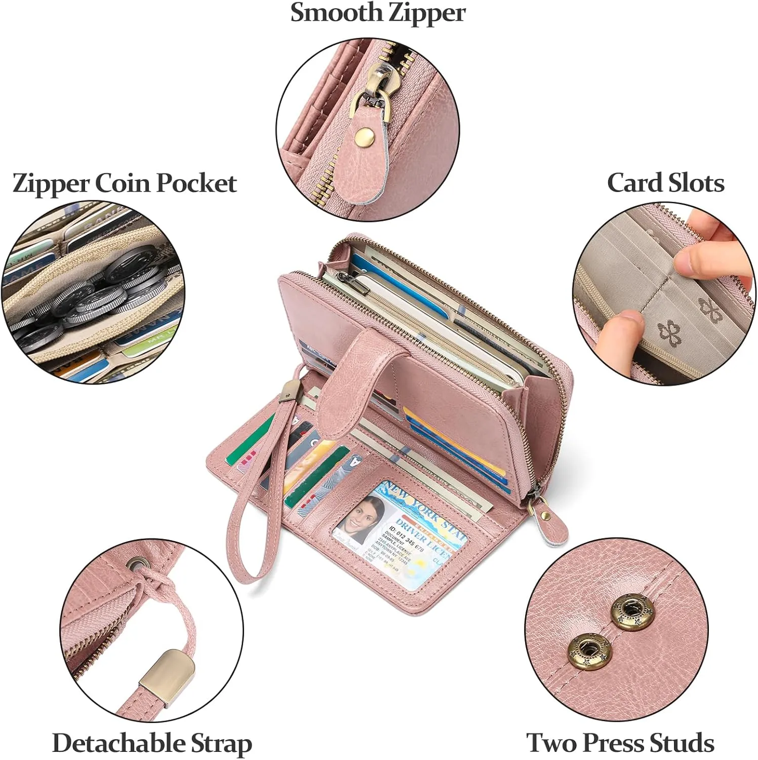 GAEKEAO Wallet for Women Clutch RFID Blocking Leather Wristlet Purse Large Capacity Credit Card Holder Zip Around Wallets