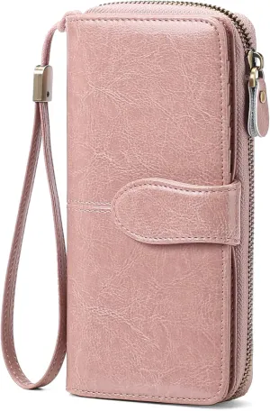 GAEKEAO Wallet for Women Clutch RFID Blocking Leather Wristlet Purse Large Capacity Credit Card Holder Zip Around Wallets