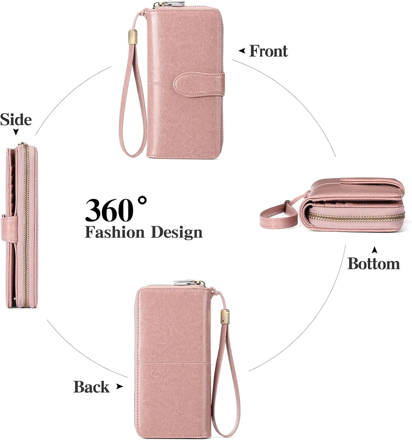 GAEKEAO Wallet for Women Clutch RFID Blocking Leather Wristlet Purse Large Capacity Credit Card Holder Zip Around Wallets