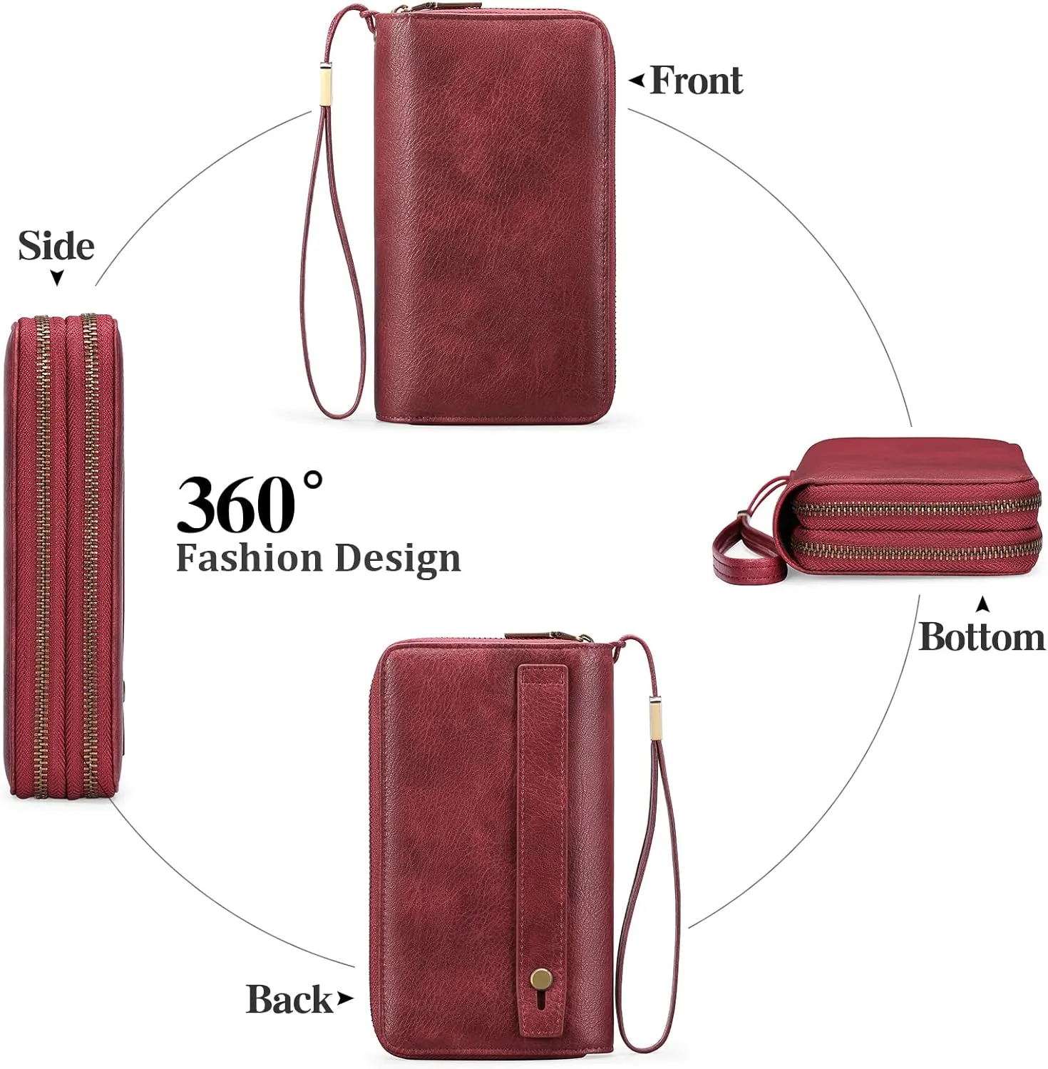 GAEKEAO Wallet for Women Clutch RFID Blocking Wristlet Leather Purse Large Capacity Credit Card Holder with Grip Hand Strap