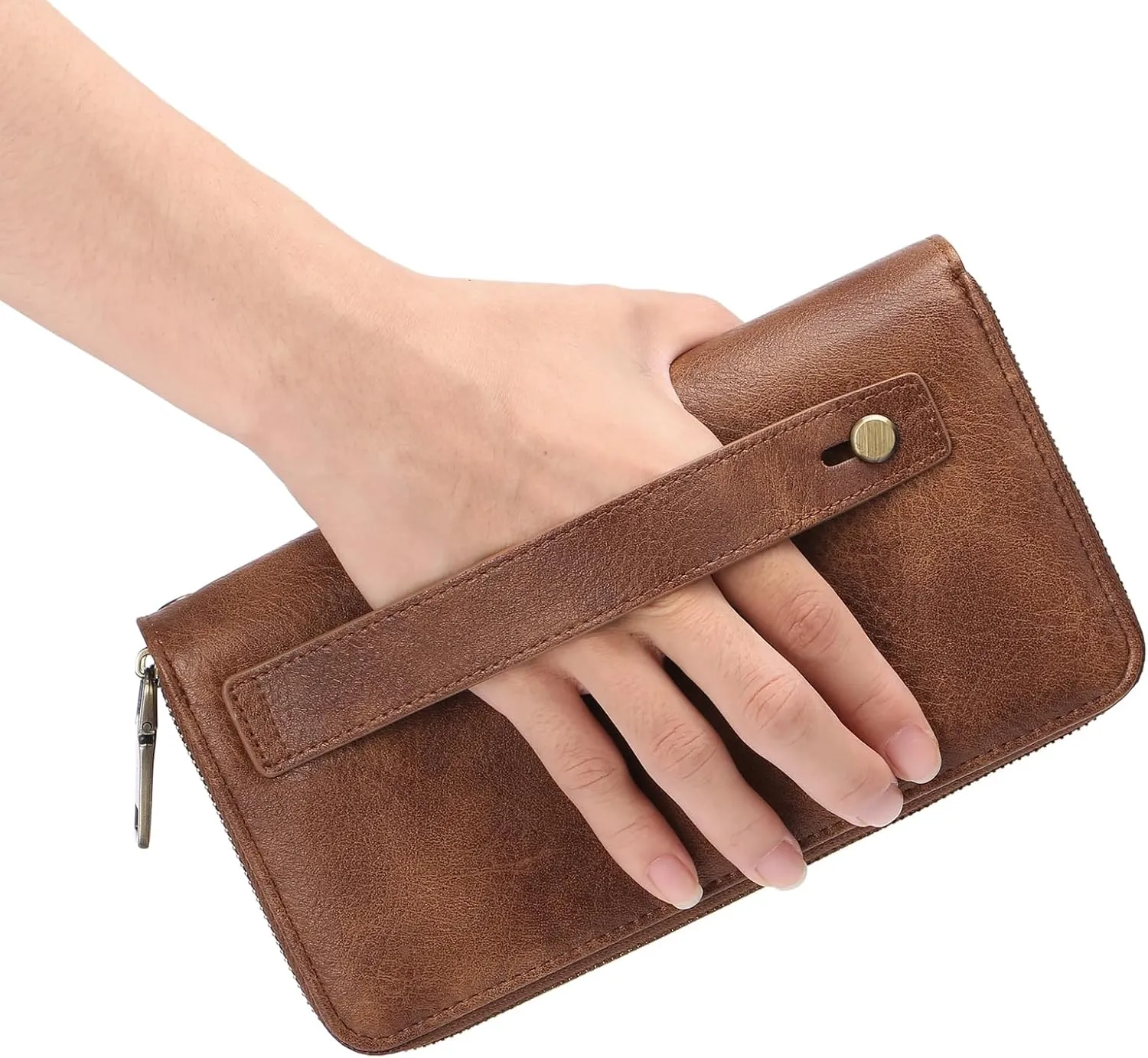 GAEKEAO Wallet for Women Clutch RFID Blocking Wristlet Leather Purse Large Capacity Credit Card Holder with Grip Hand Strap