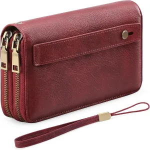 GAEKEAO Wallet for Women Clutch RFID Blocking Wristlet Leather Purse Large Capacity Credit Card Holder with Grip Hand Strap