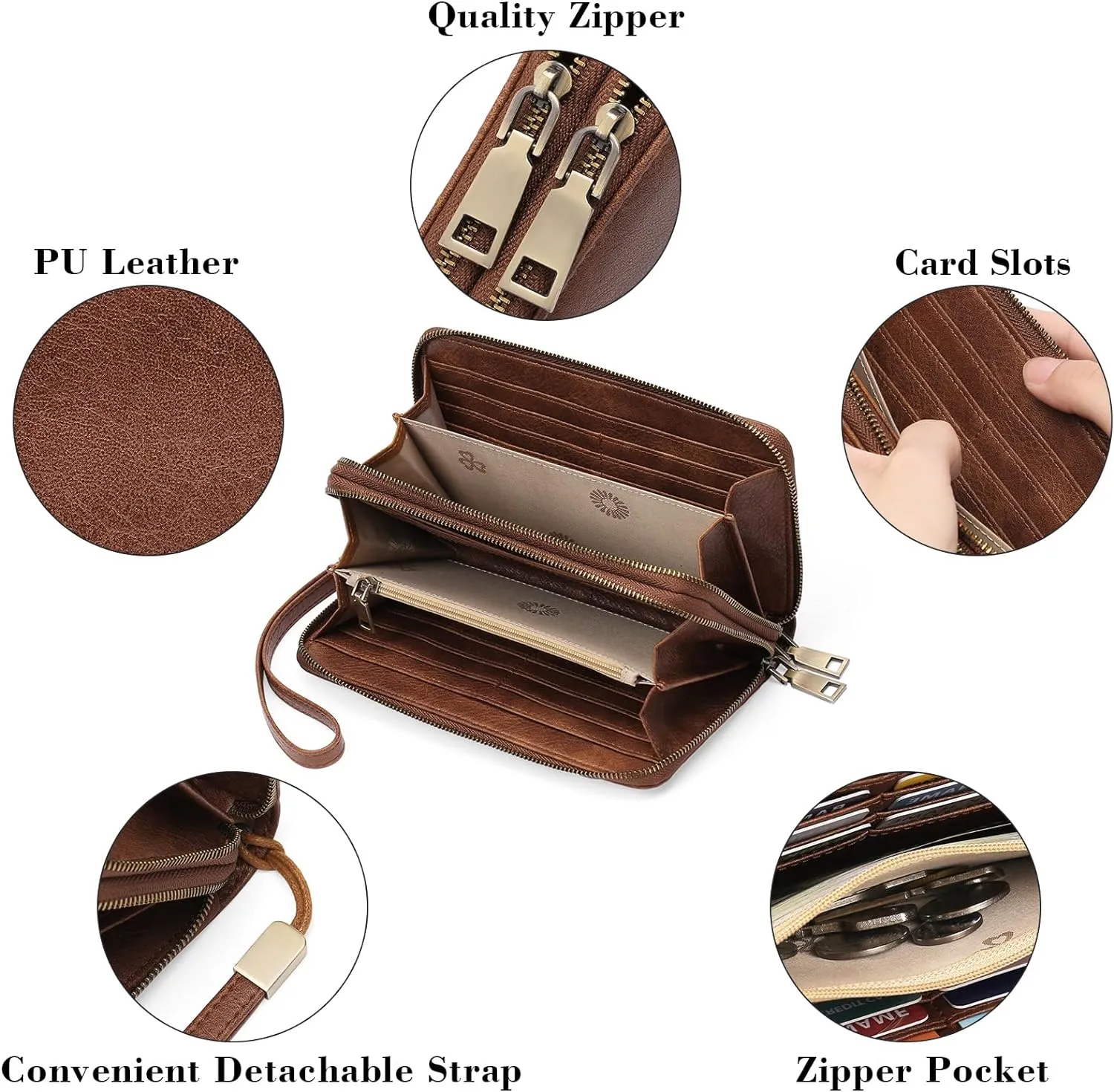 GAEKEAO Wallet for Women Clutch RFID Blocking Wristlet Leather Purse Large Capacity Credit Card Holder with Grip Hand Strap