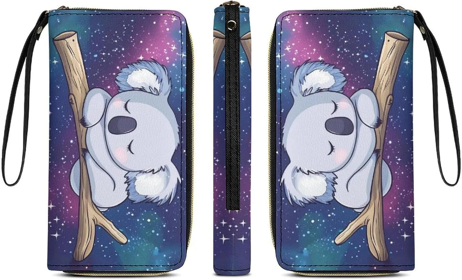 Galaxy Koala Purse Wristlet Wallets for Women Clutch Soft Leather Coin Purses Money Card Holder Travel Pouch Bag Keychain Wallet Handbag Phone Case Purple