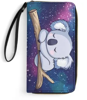 Galaxy Koala Purse Wristlet Wallets for Women Clutch Soft Leather Coin Purses Money Card Holder Travel Pouch Bag Keychain Wallet Handbag Phone Case Purple