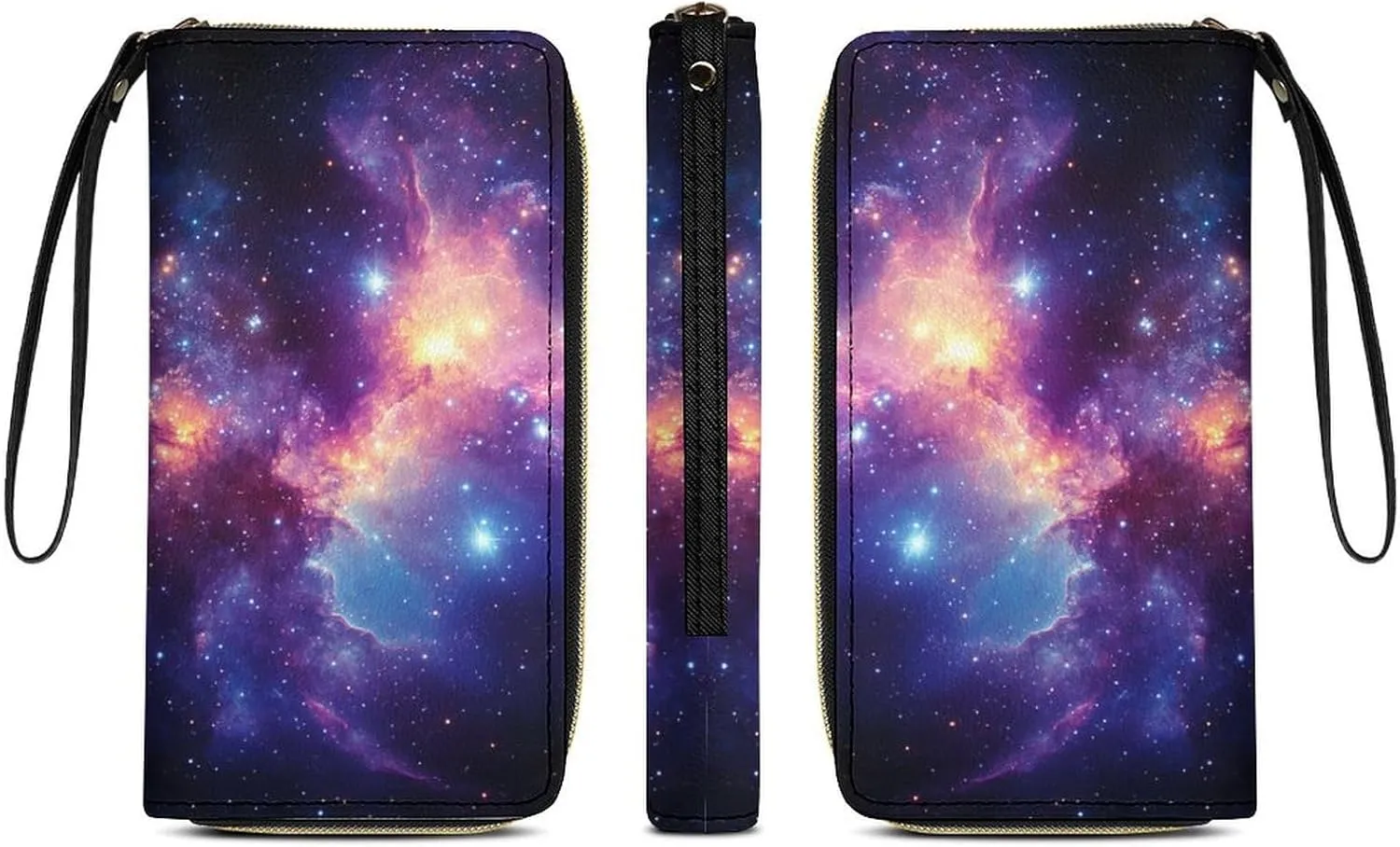 Galaxy Wallet for Women Purse Galaxy Wristlet Wallets Handbags Leather Long Clutch Bag Travel Storage Pouch Phone Purse Cute Money Bag Lanyard Wallets Nebula