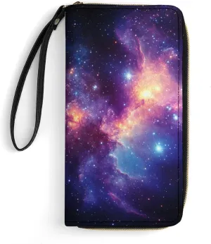 Galaxy Wallet for Women Purse Galaxy Wristlet Wallets Handbags Leather Long Clutch Bag Travel Storage Pouch Phone Purse Cute Money Bag Lanyard Wallets Nebula