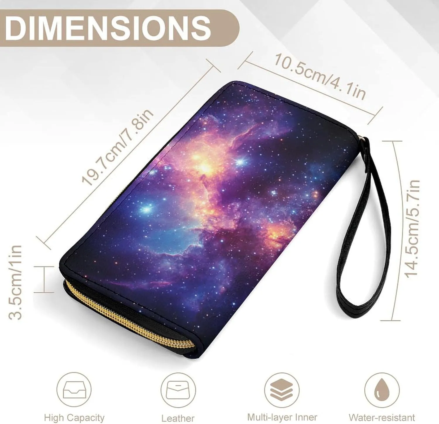 Galaxy Wallet for Women Purse Galaxy Wristlet Wallets Handbags Leather Long Clutch Bag Travel Storage Pouch Phone Purse Cute Money Bag Lanyard Wallets Nebula