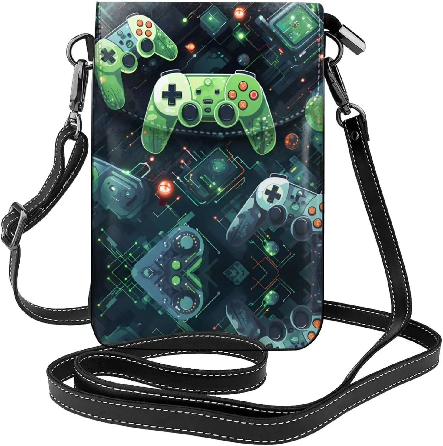 Gamepad Circuit Version Lightweight leather crossbody phone bag, women's shoulder bag cell phone wallet, travel bag with credit card slots,