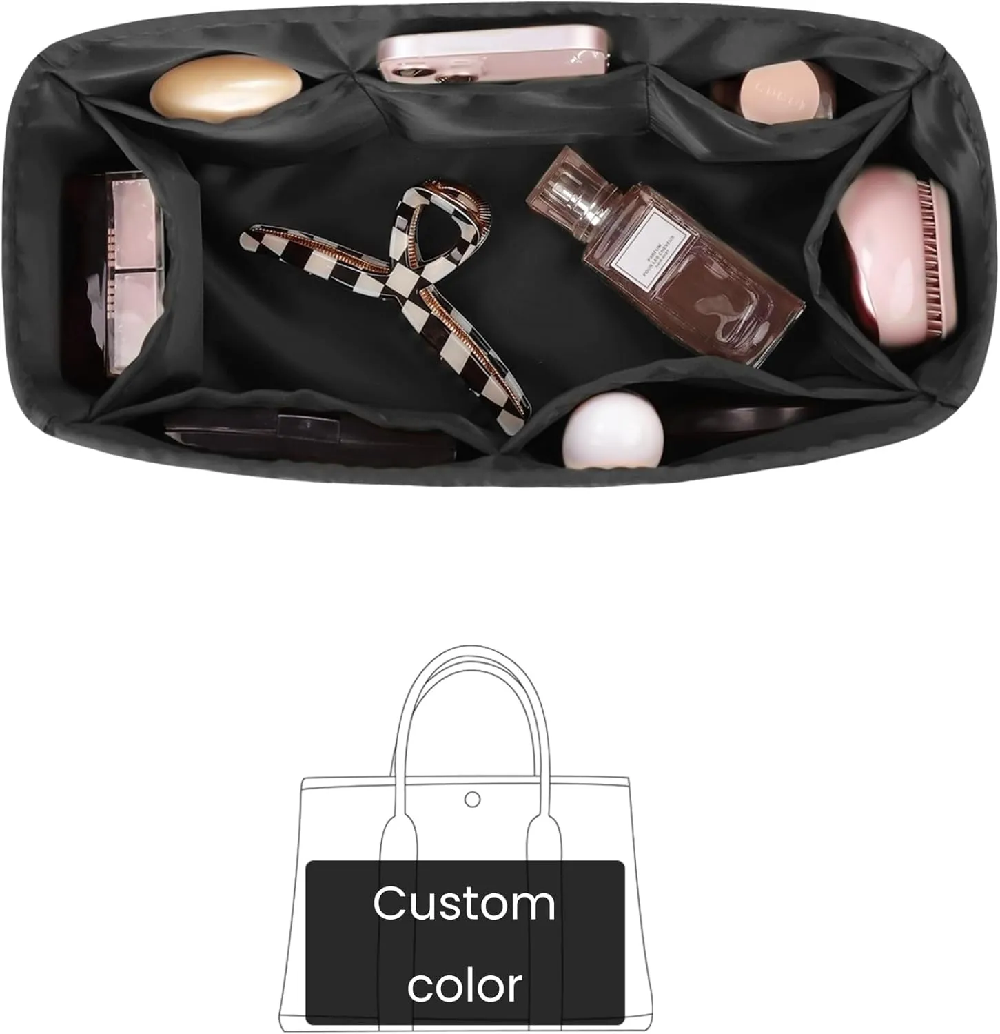 Garden Party Bag Insert, Purse Organizer Insert Compatible with Hermes Garden Party Bags, Luxury Bag Shaper with Silk Satin, 114 Color Options (Custom Color)
