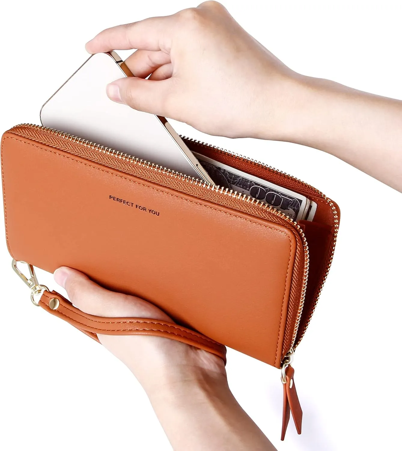 GEEAD Wristlet Wallets for Women PU Leather RFID Blocking Zip Around Long Phone Clutch Wallet